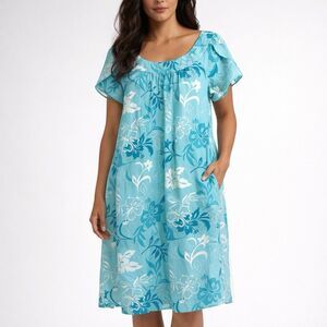 Royal Creations Womens Blue Hibiscus Hawaiian Muumuu Dress Size 3XL Tropical